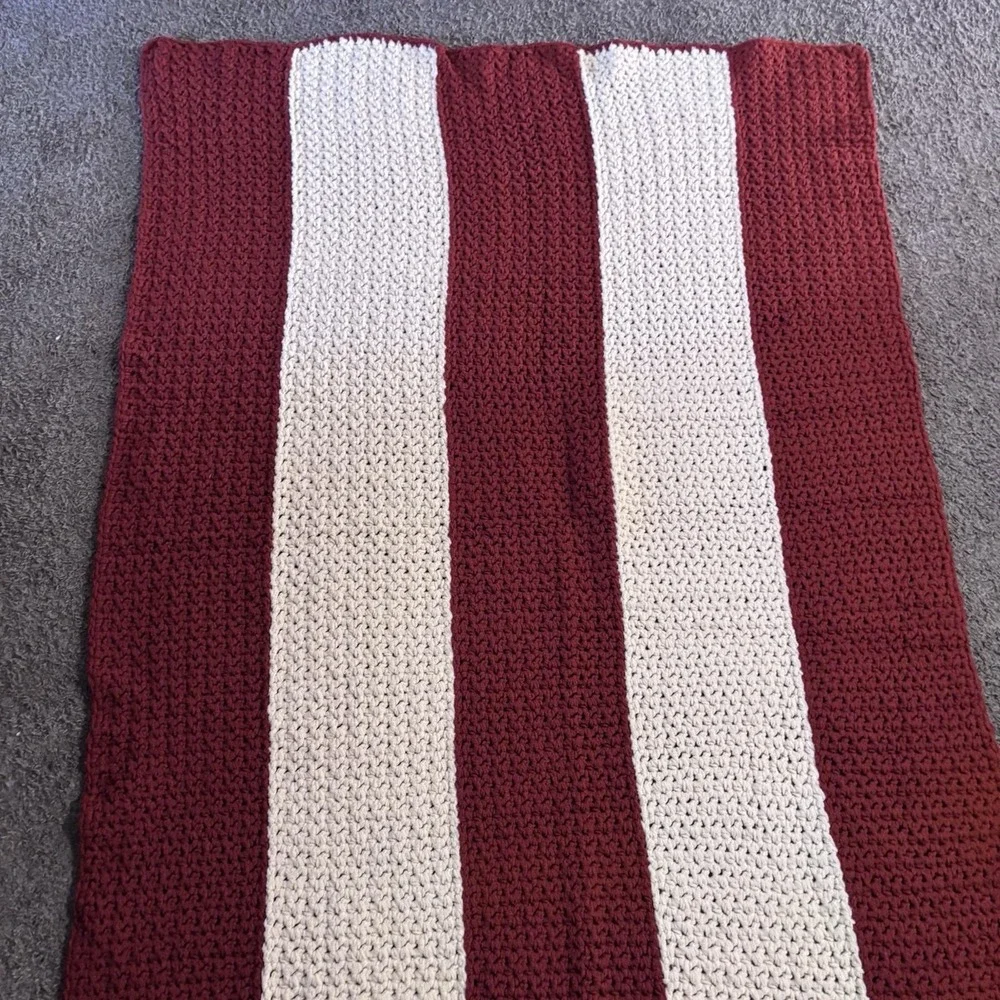 Vintage Granny Handmade Afghan Throw Blanket 70 X42 Burnt Orange/Cream Heavywarm